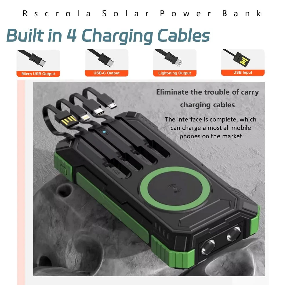 Chargeur Solaire 38000mAh avec 4 Câbles Intégrés – Power Bank Solaire Portable 22.5W Fast Charge pour Camping & Outdoor