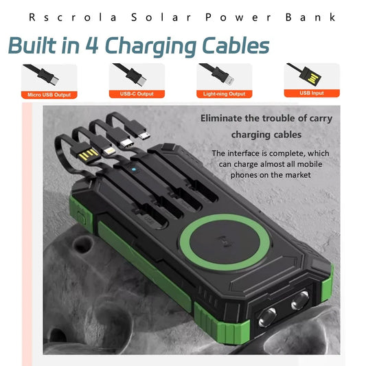 Chargeur Solaire 38000mAh avec 4 Câbles Intégrés – Power Bank Solaire Portable 22.5W Fast Charge pour Camping & Outdoor