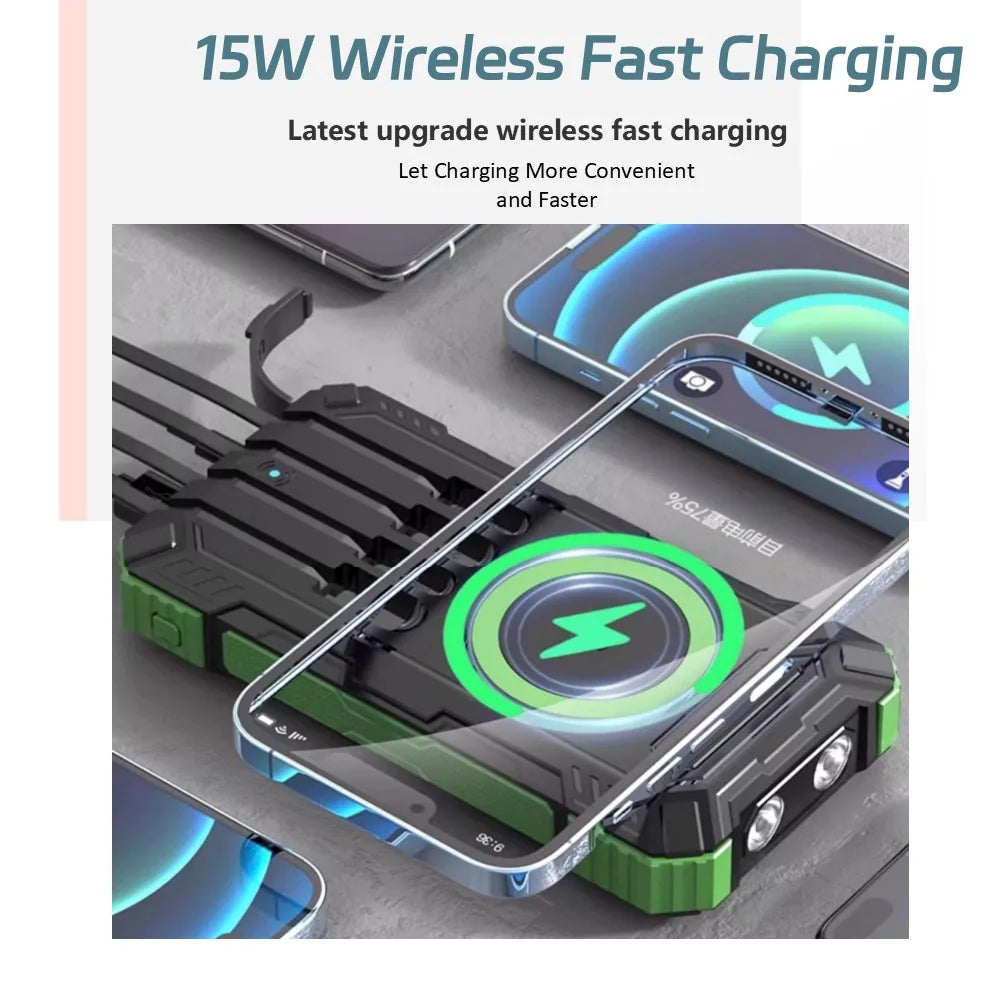 Chargeur Solaire 38000mAh avec 4 Câbles Intégrés – Power Bank Solaire Portable 22.5W Fast Charge pour Camping & Outdoor